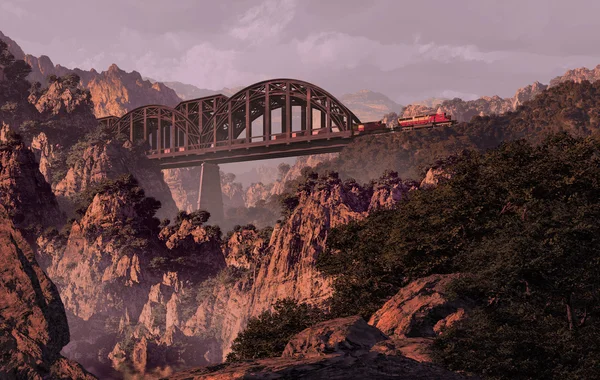 Train And Bridge Over Southwest Canyon — Stock Photo, Image