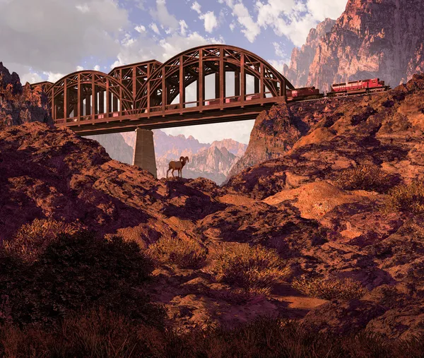 Dízel mozdony és sivatagi vadjuh Stock Kép