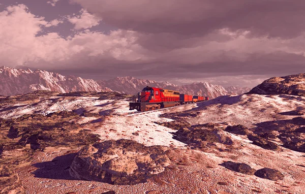 ディーゼル機関車と雪 — ストック写真