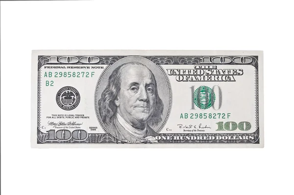Nota de dólar isolada sobre fundo branco — Fotografia de Stock