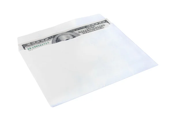 Nota de dólar no envelope isolada sobre fundo branco — Fotografia de Stock