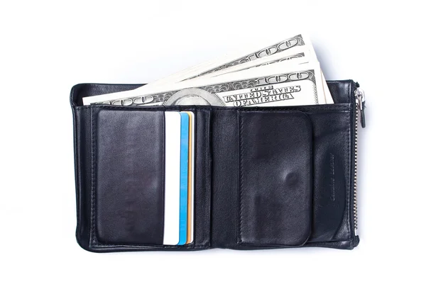 Бумажник с долларами на белом фоне — стоковое фото