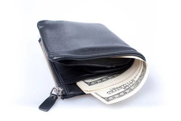 Πορτοφόλι με δολάρια που απομονώνονται σε λευκό φόντο — Φωτογραφία Αρχείου