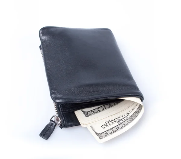 Πορτοφόλι με δολάρια που απομονώνονται σε λευκό φόντο — Φωτογραφία Αρχείου