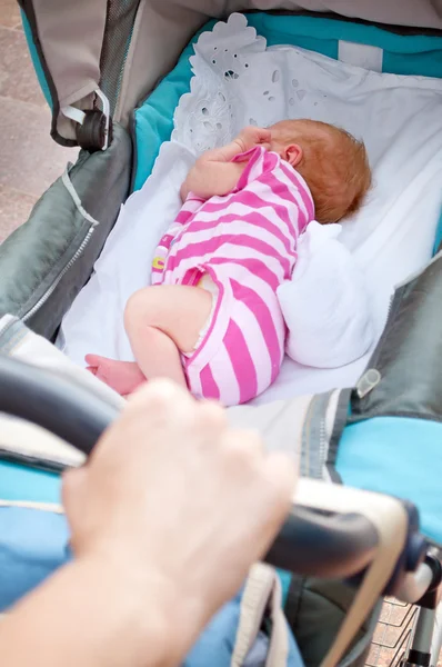 stock image Sleeping newborn baby in the pram