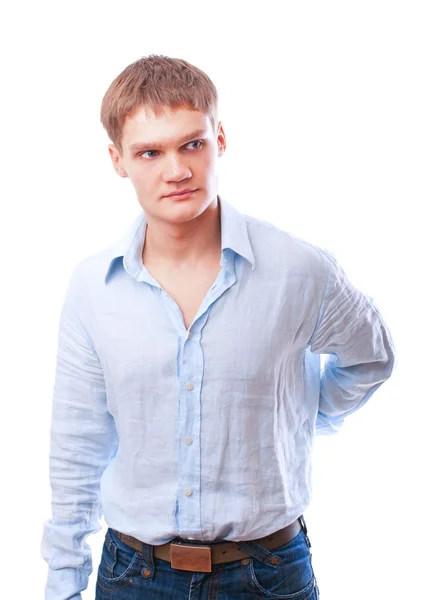 Genç bir adam üzerinde beyaz izole portresi — Stok fotoğraf