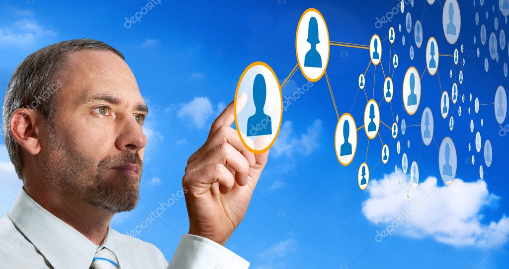 Businessman works with social network