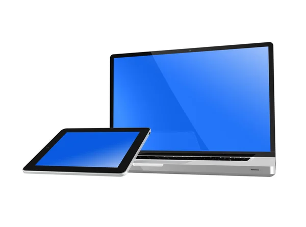 Tablete pc op laptopcomputer — Stockfoto