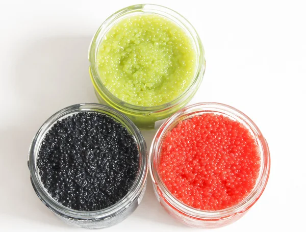 Röd och grön och svart kaviar — Stockfoto