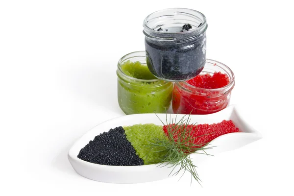 Kaviar i de öppna glasbehållare — Stockfoto