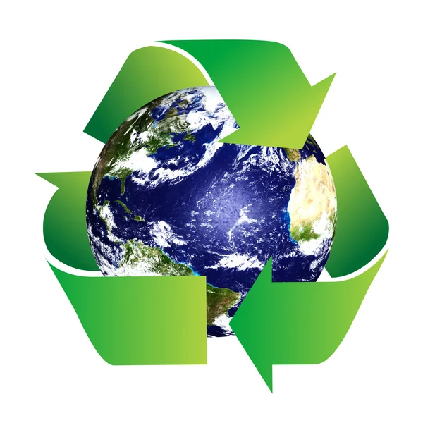 Ziemia planeta recykling symbol — Zdjęcie stockowe