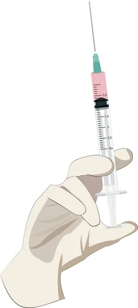 Hand in a glove with a syringe — Stock Vector