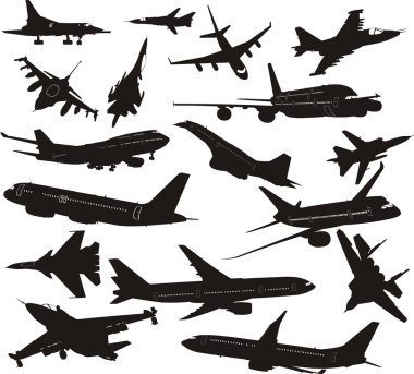 Set of silhouettes of aircraft clipart