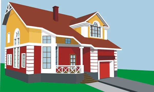 Huis met een veranda en garage — Stockvector