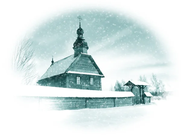 Winterlandschap met kerk — Stockfoto