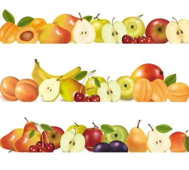 Three fruit design borders isolated on white. Vector. clipart