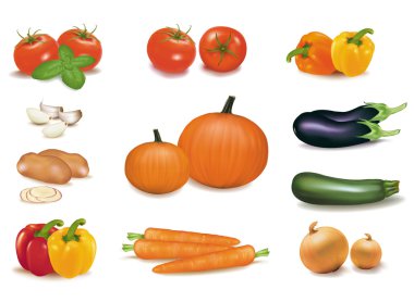 Sebzeler büyük renkli grubu. Foto-gerçekçi vektör.