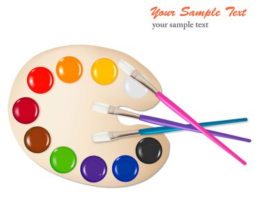 Palette with color paints and brushes. clipart