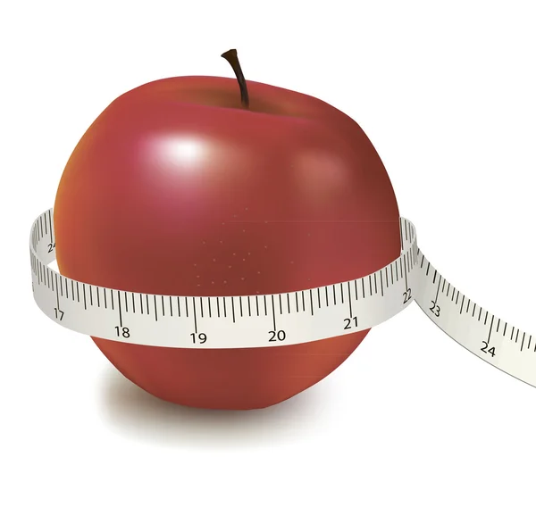 La pomme rouge a mesuré le mètre. Vecteur . — Image vectorielle