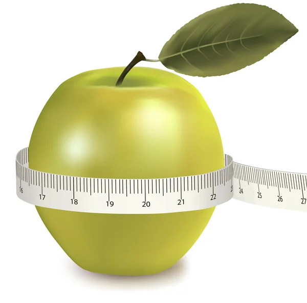 Зеленое яблоко измеряло метр. Вектор . — стоковый вектор