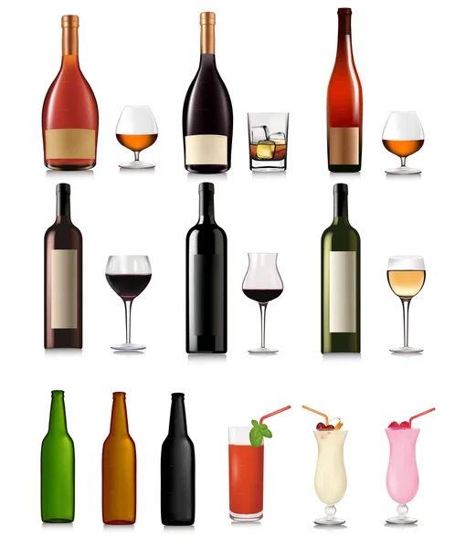 Set de diferentes bebidas y cócteles. Ilustración vectorial . — Vector de stock
