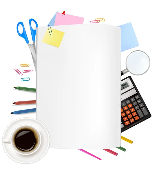 Dairy, calculator and office supplies. Vector. — Stock Vector