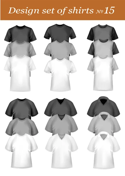 Camisas pólo preto e branco masculino e feminino. vetor foto-realista illustr — Vetor de Stock
