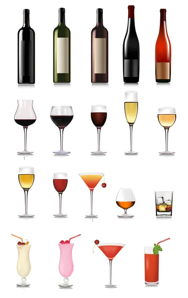 Set di bevande e cocktail diversi. Illustrazione vettoriale . — Vettoriale Stock