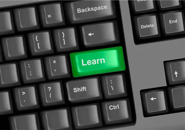 Klávesnice s zelenou klíči. učit se a řešení. vektor. — Stockový vektor