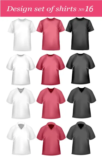 Zwart en kleur mannen polo shirts en t-shirts. fotorealistische vector illust — Stockvector