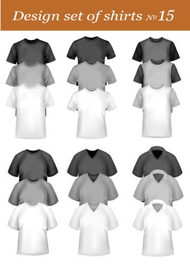 Black and white men polo shirts and t-shirts. Photo-realistic vector. clipart