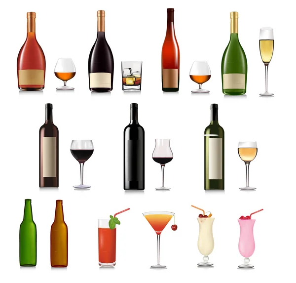 Σύνολο διαφορετικά ποτά και κοκτέιλ. εικονογράφηση φορέας. — Διανυσματικό Αρχείο