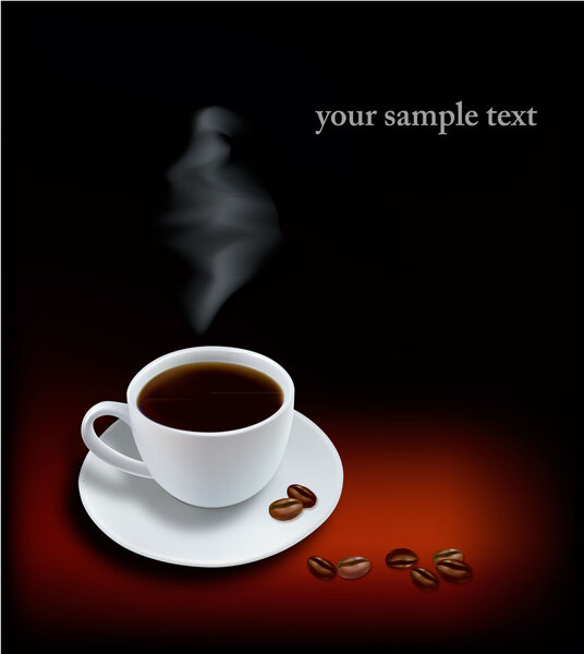 Cup of coffee with coffee grains . Photo-realistic vector.