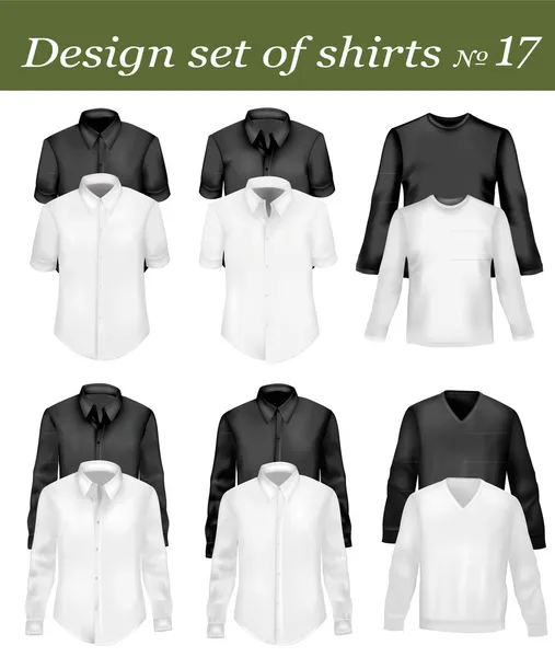 Svarta och vita män pikétröjor och t-shirts. fotorealistisk vektor. — Stock vektor