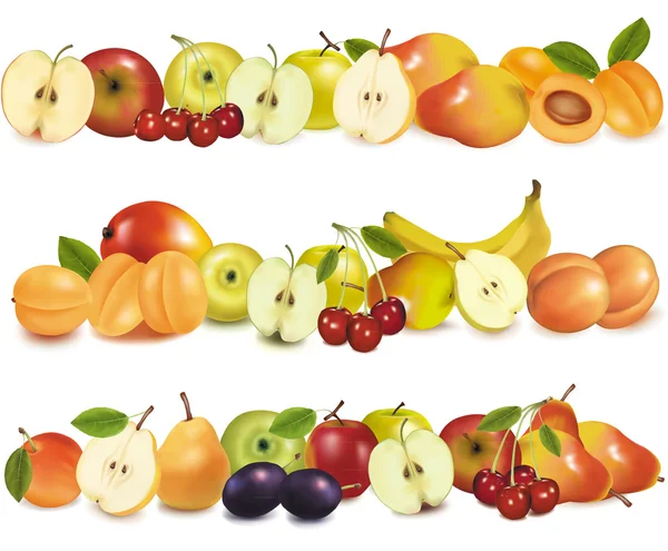 Τρία φρούτα σχεδιασμό σύνορα που απομονώνονται σε λευκό. διάνυσμα. — Διανυσματικό Αρχείο