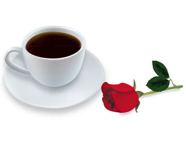 Bir fincan kahve ve kırmızı gül. vektör. — Stok Vektör