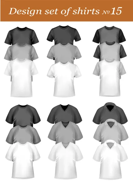 Black and white men polo shirts and t-shirts. Photo-realistic vector. — Stock Vector