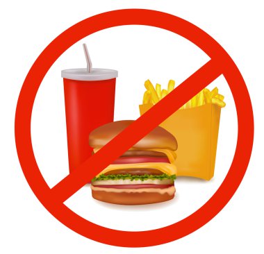 Photo-realistic vector illustration. Fast food danger label (colored). clipart