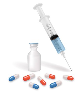 Syringe with needle and capsules. Vector clipart