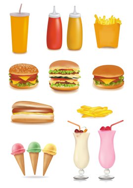 Photo-realistic vector. Big group of food. clipart