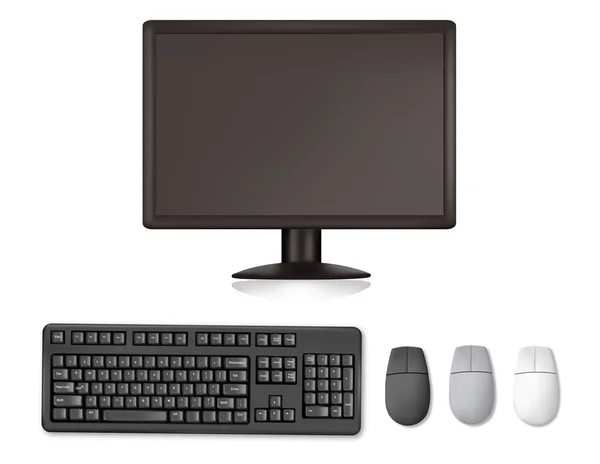 Monitor, teclado e mouses. Ilustração para o seu projeto de design. Vetor — Vetor de Stock