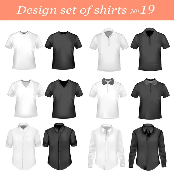 Svarta och vita t-shirts. fotorealistisk vektor illustration. — Stock vektor