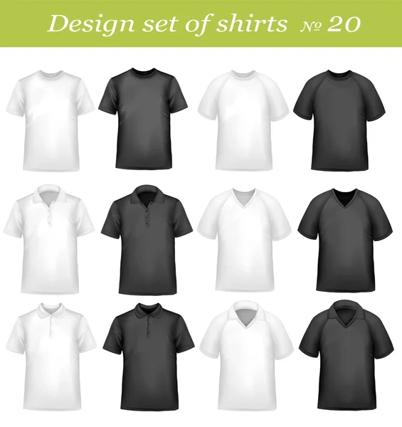 T-shirts noirs et blancs. Illustration vectorielle photo-réaliste . — Image vectorielle