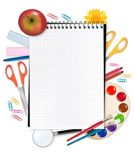 Back to school. Notepad with supplies. Vector. — Stock Vector