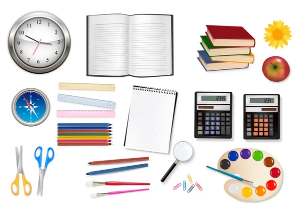 Calculadora e alguns materiais de escritório. Vetor . — Vetor de Stock