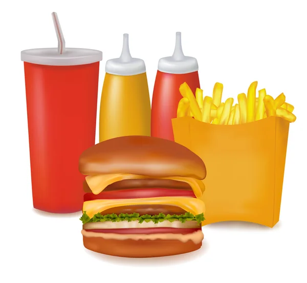 Vetor foto-realista. Grupo de produtos de fast food . — Vetor de Stock