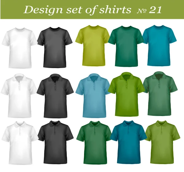 Camisetas negras y de color. Ilustración vectorial fotorealista . — Vector de stock