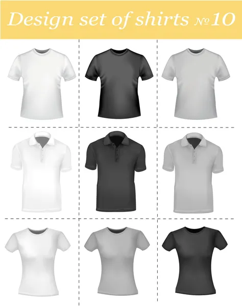 Camisetas blancas y negras. Ilustración vectorial fotorealista . — Vector de stock