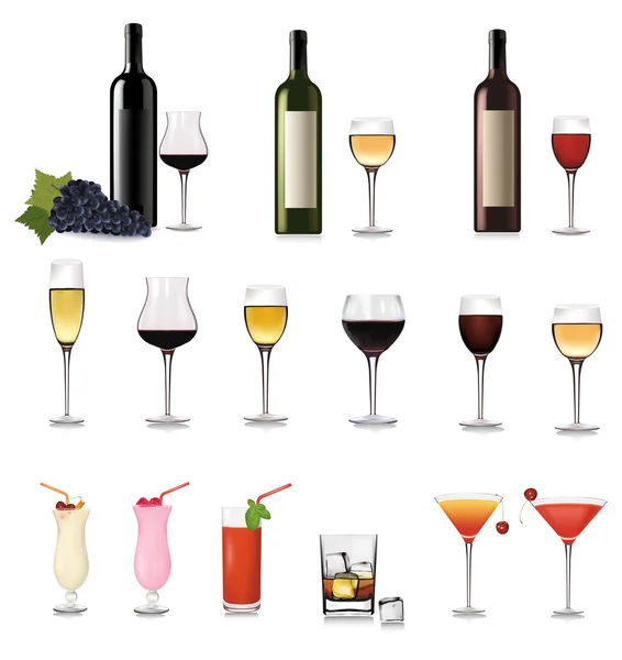 Set di bevande e cocktail diversi. Illustrazione vettoriale . — Vettoriale Stock