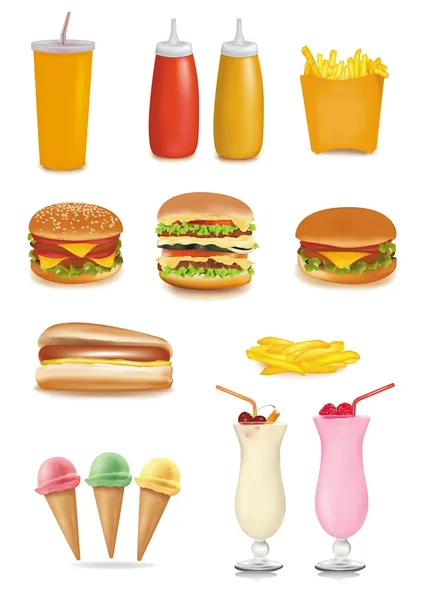 Photo-realistic vector. Big group of food. — Stock Vector